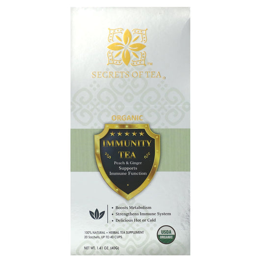 Secrets of Tea, Organic Immunity Tea, Peach & Ginger, 20 Sachets, 1.41 oz (40 g) - Image 1