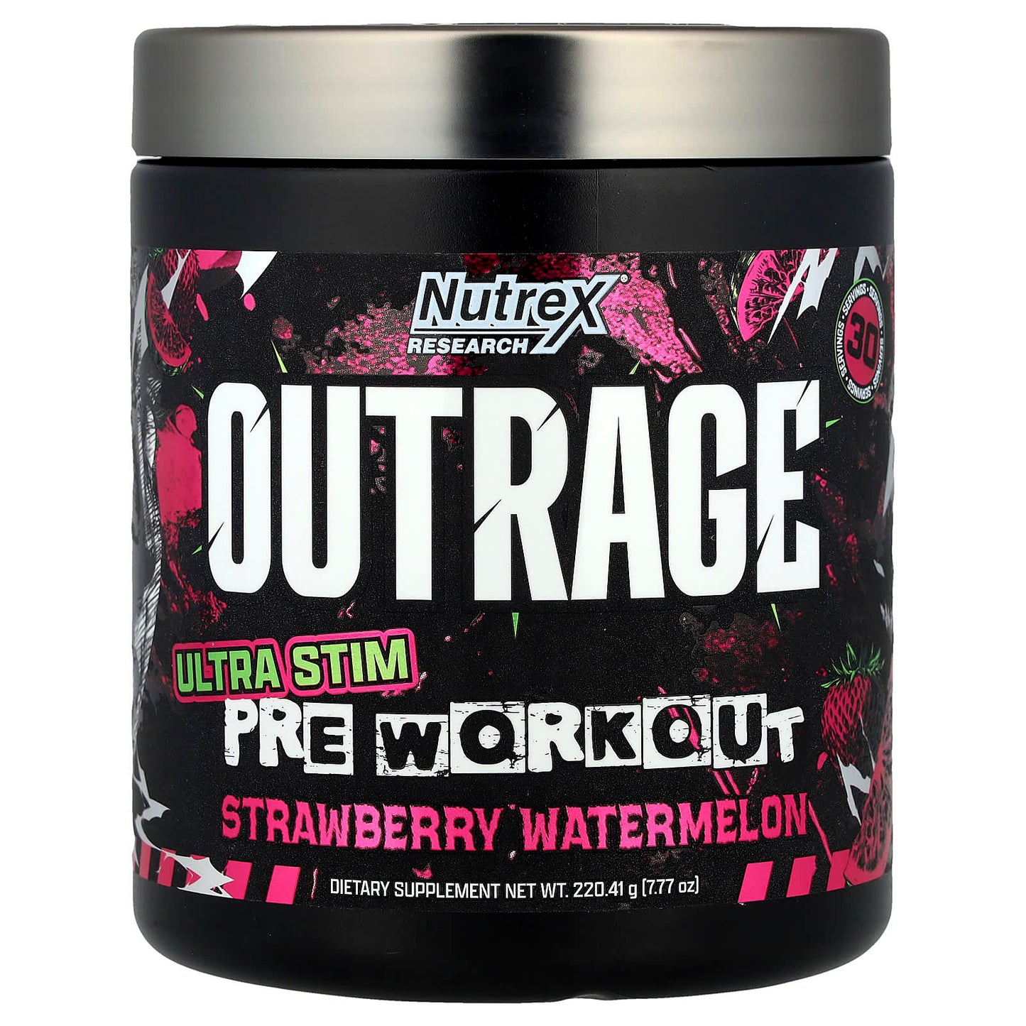 Nutrex Research, Outrage, Ultra Stim Pre Workout, Strawberry Watermelon, 7.77 oz (220.41 g) - Image 1