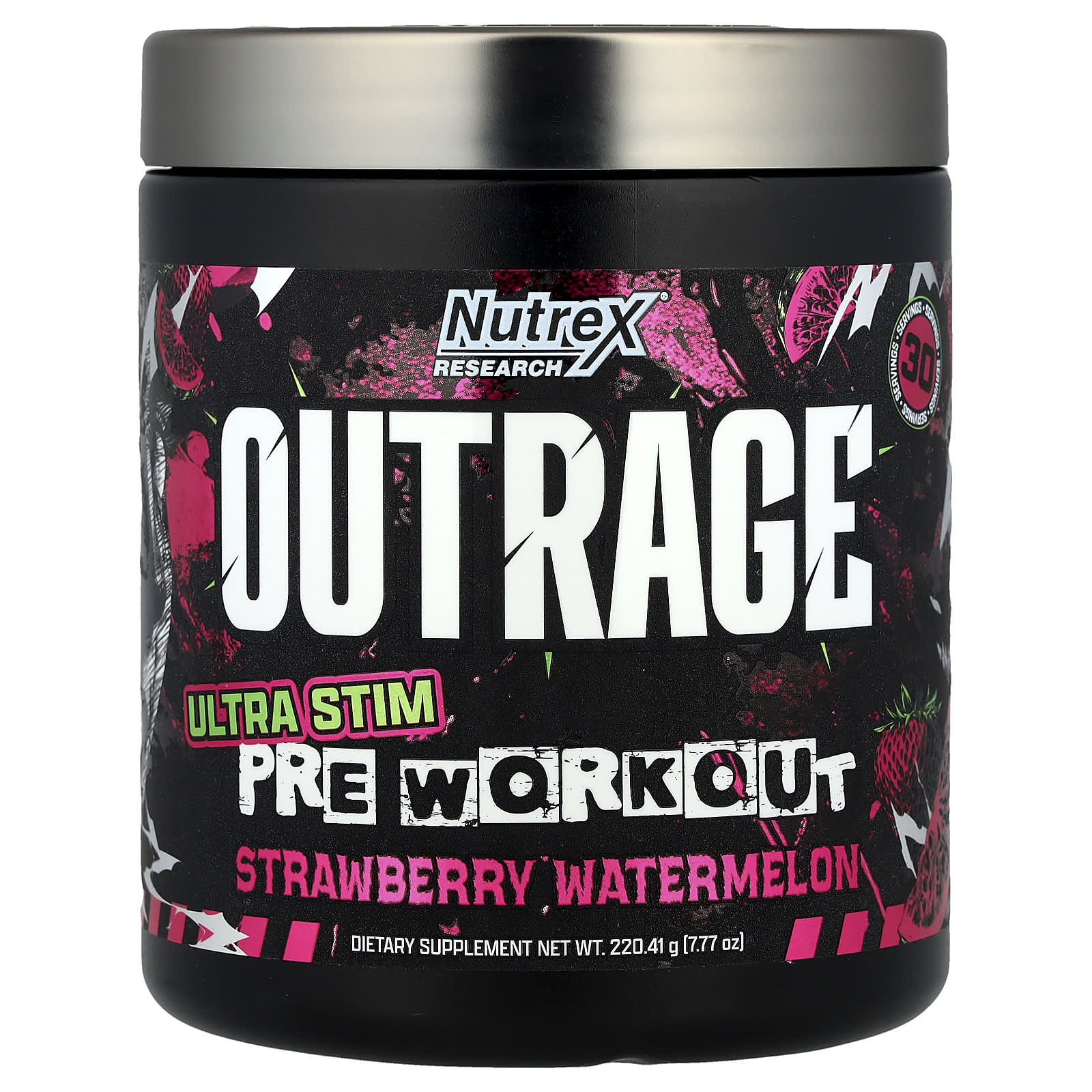 Nutrex Research, Outrage, Ultra Stim Pre Workout, Strawberry Watermelon, 7.77 oz (220.41 g) - Image 1
