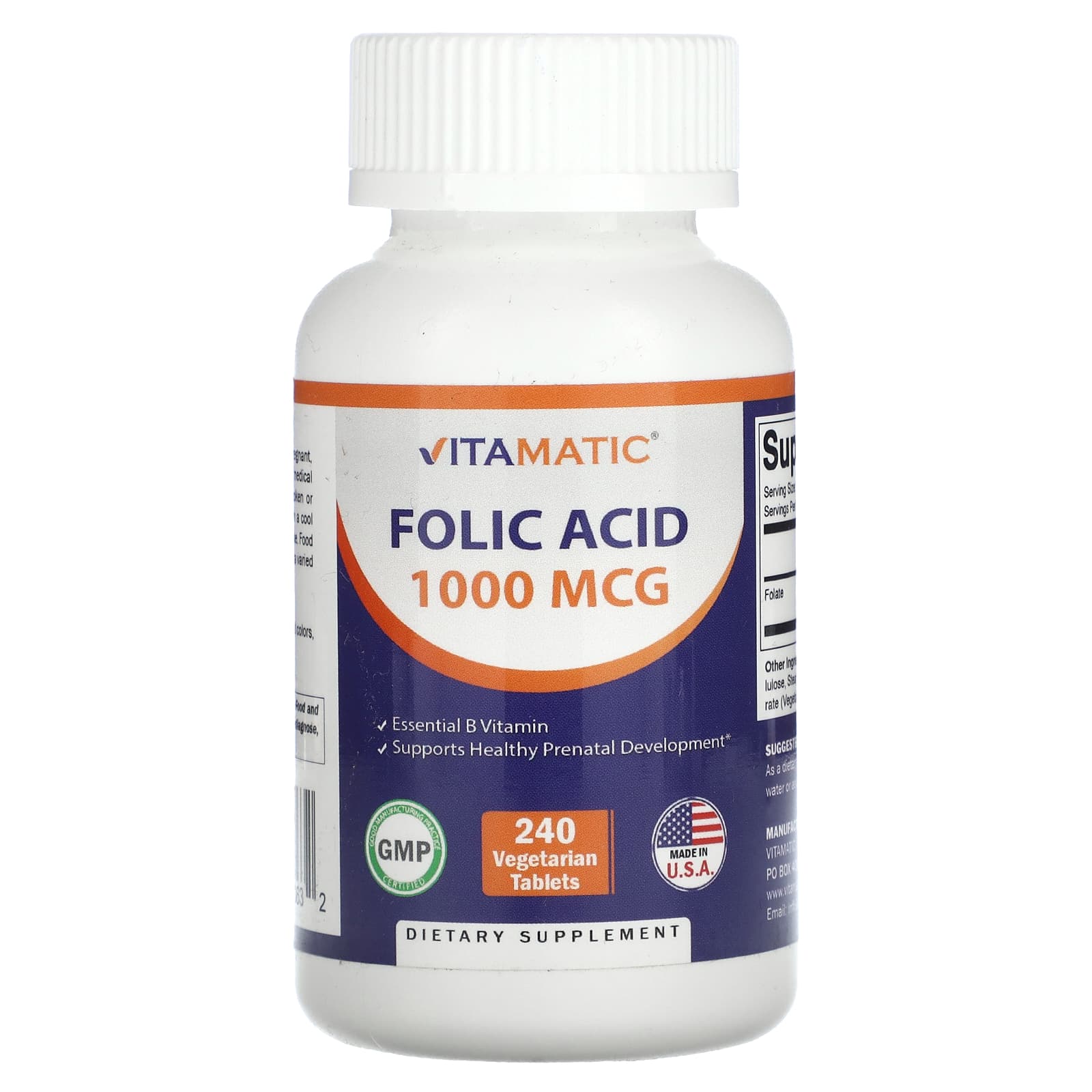 Vitamatic, Folic Acid , 1,000 mcg , 240 Vegetarian Tablets - Image 1
