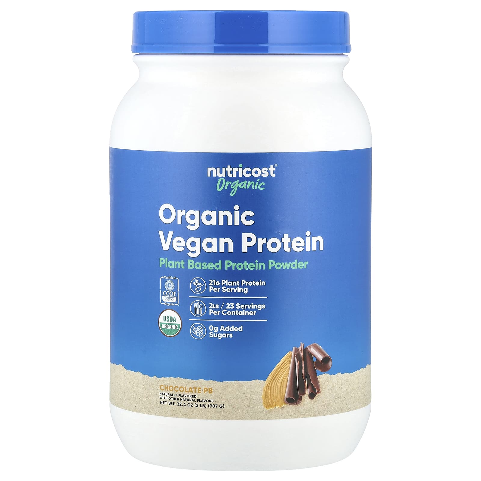 Nutricost, Organic Vegan Protein, Chocolate PB, 2 lb (907 g) - Image 1