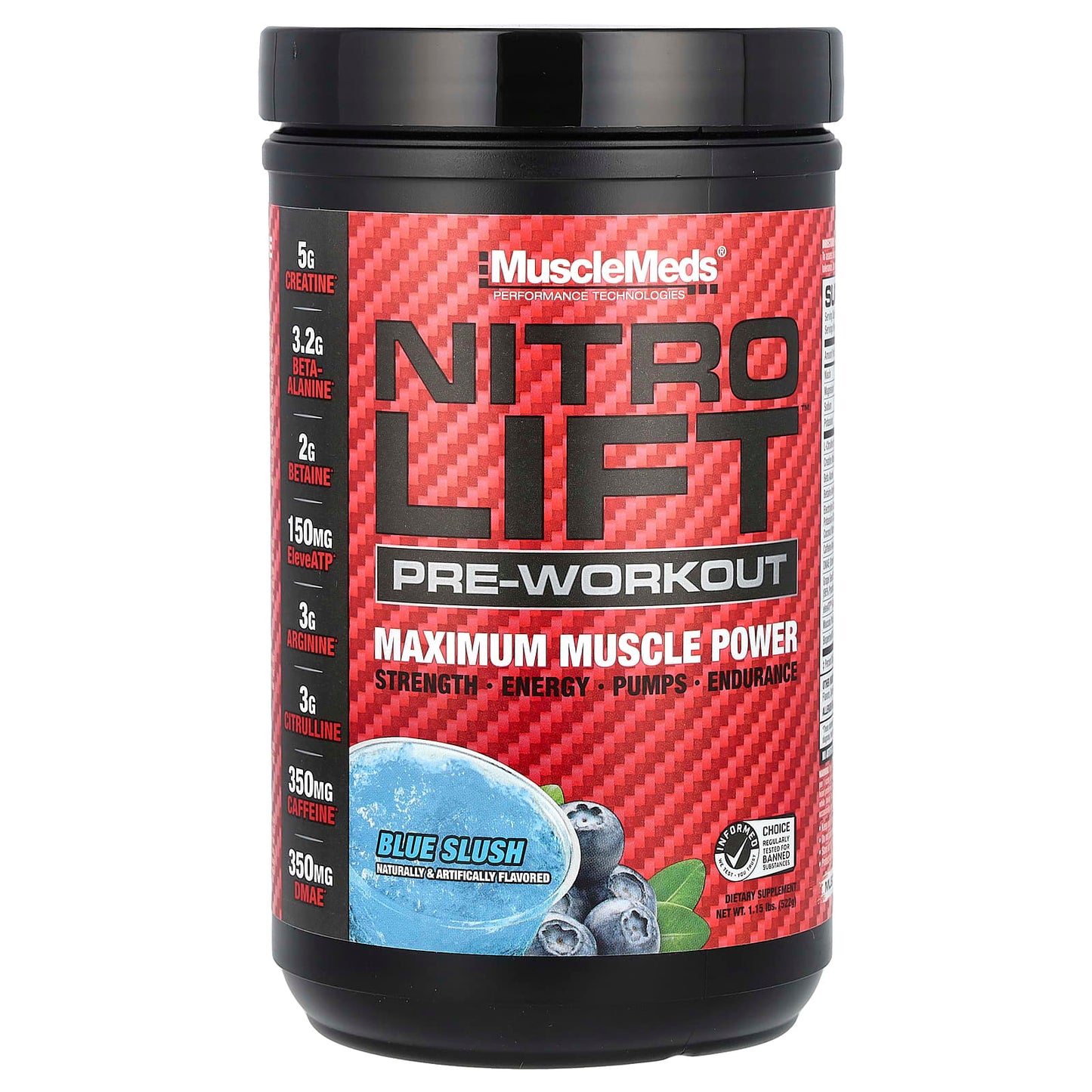 MuscleMeds, Nitro Lift™ Pre-Workout, Blue Slush, 1.15 lbs (522 g) - Image 1