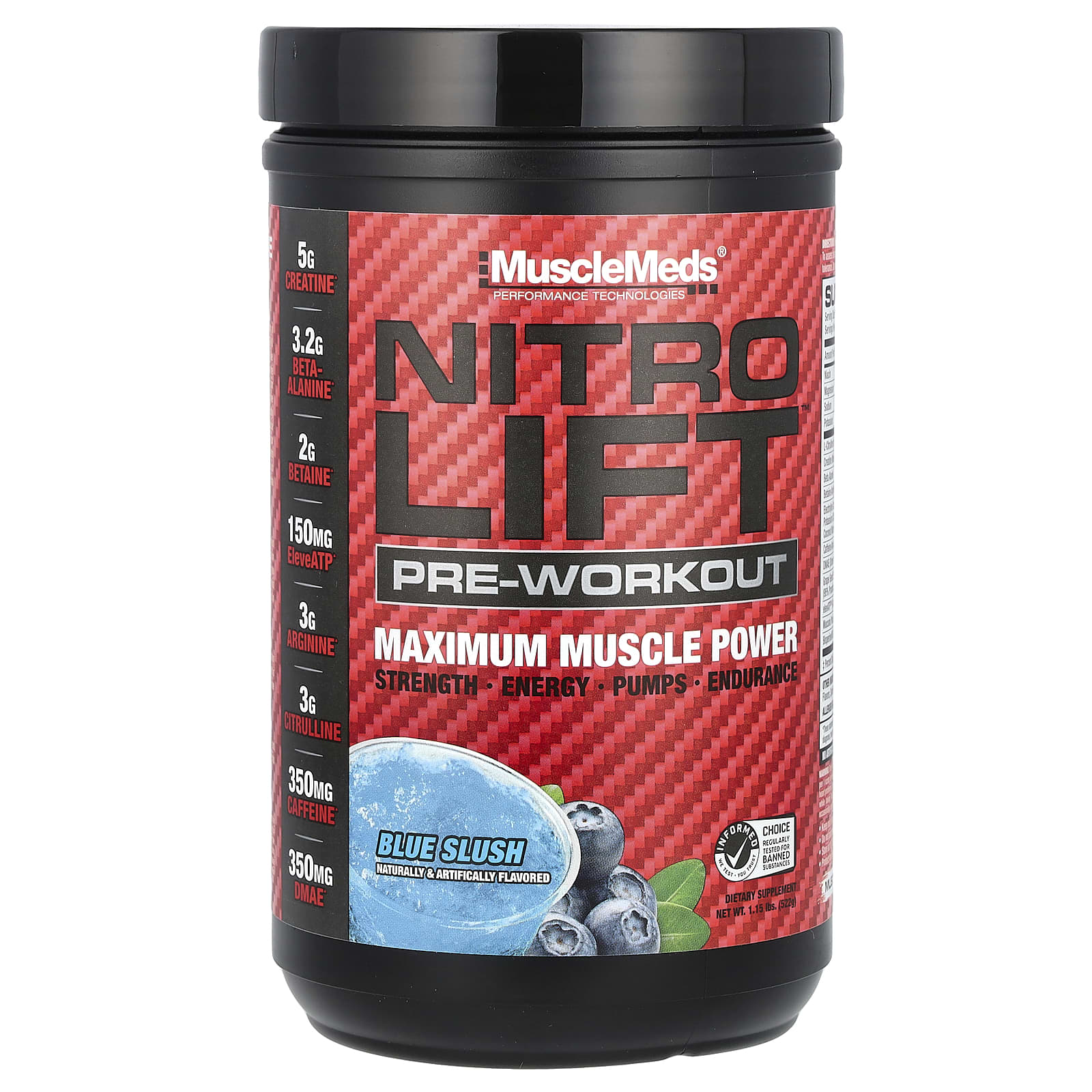 MuscleMeds, Nitro Lift™ Pre-Workout, Blue Slush, 1.15 lbs (522 g) - Image 1