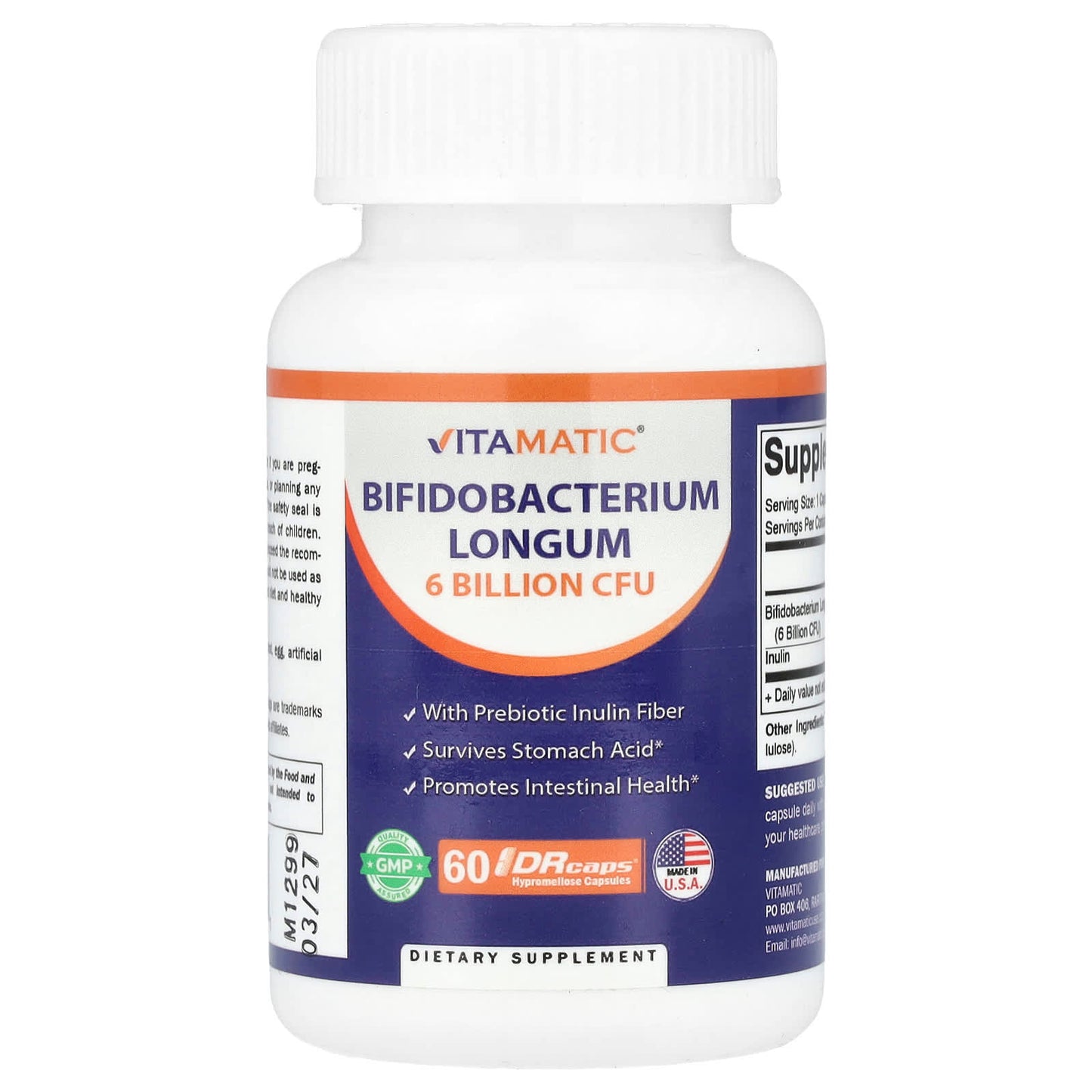 Vitamatic, Bifidobacterium Longum, 60 DRcaps® Hypromellose Capsules - Image 1