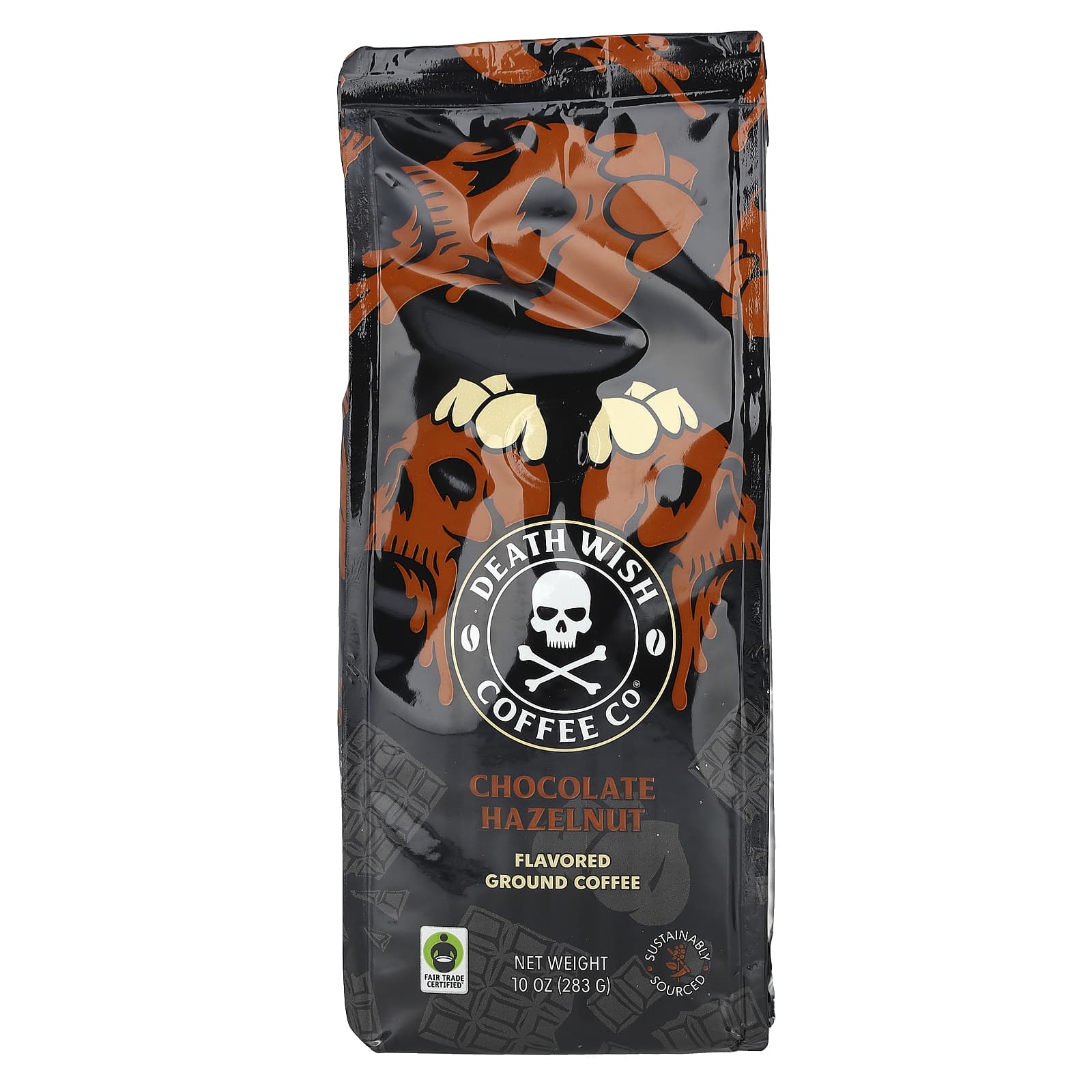 Death Wish Chocolate Hazelnut Flavored Ground Coffee, 10 oz, Fair Trade, 283g - Image 1