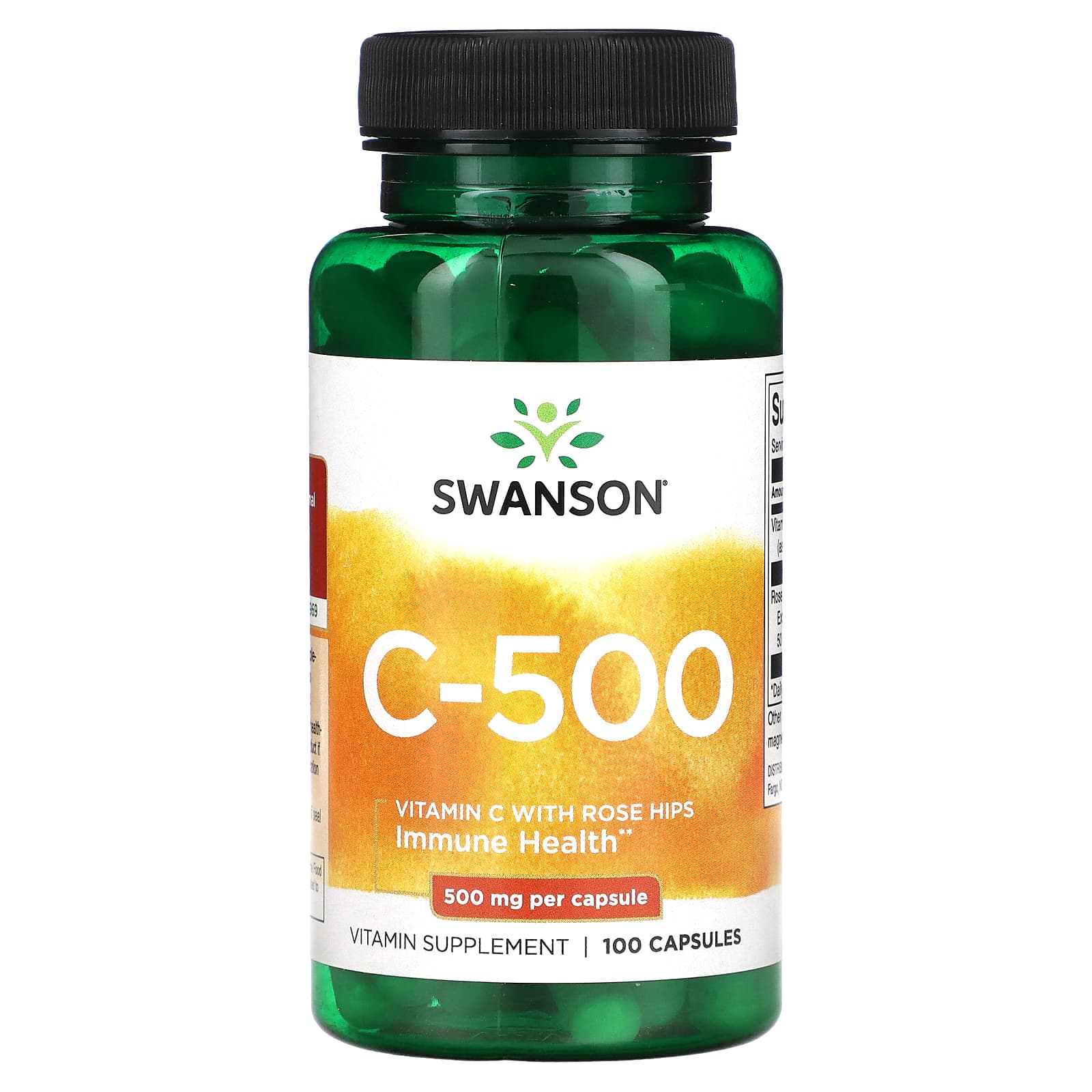Swanson, C-500, Vitamin C With Rose Hips, 100 Capsules - Image 1