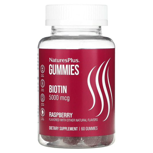 NaturesPlus, Biotin Gummies, Raspberry, 5,000 mcg, 60 Gummies - Image 1
