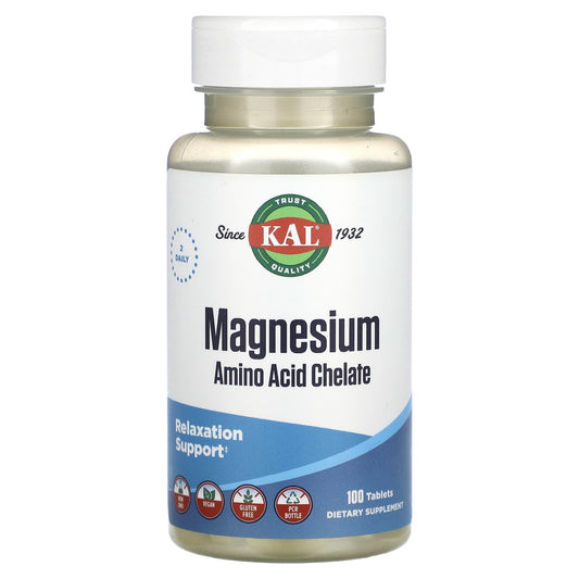 KAL Magnesium Amino Acid Chelate for Relaxation & Heart Health - 100 Tablets - Image 1