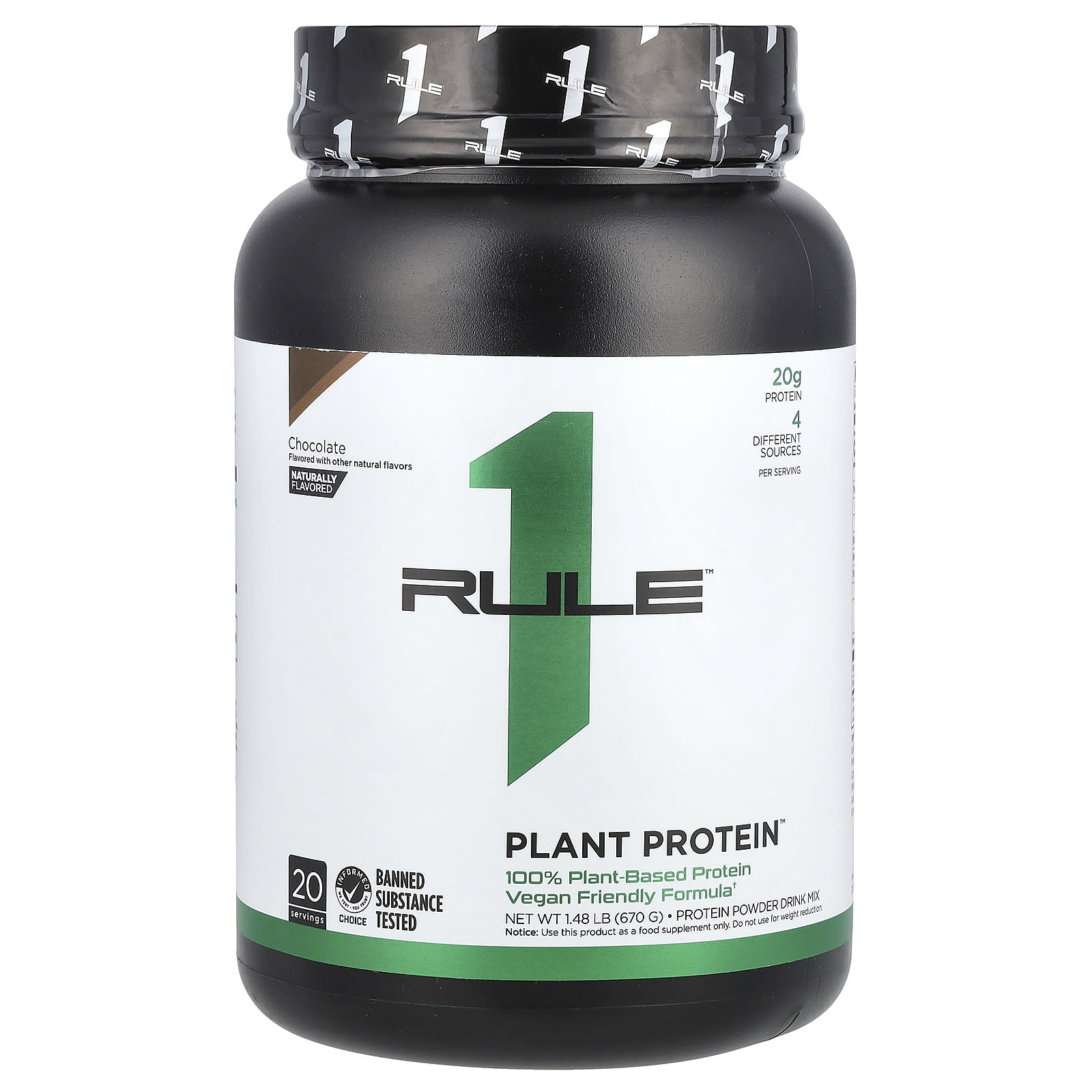 Rule One Proteins, Plant Protein Powder Drink Mix, Chocolate, 1.48 lb (670 g) - Image 1