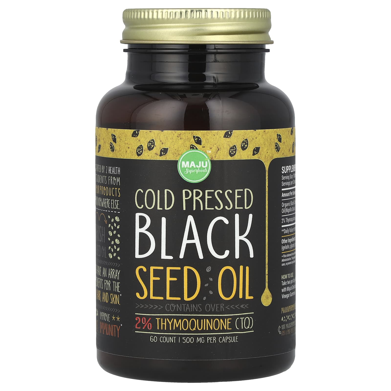 Maju Superfoods, Cold-Pressed Black Seed Oil, 500 mg, 60 Capsules - Image 1