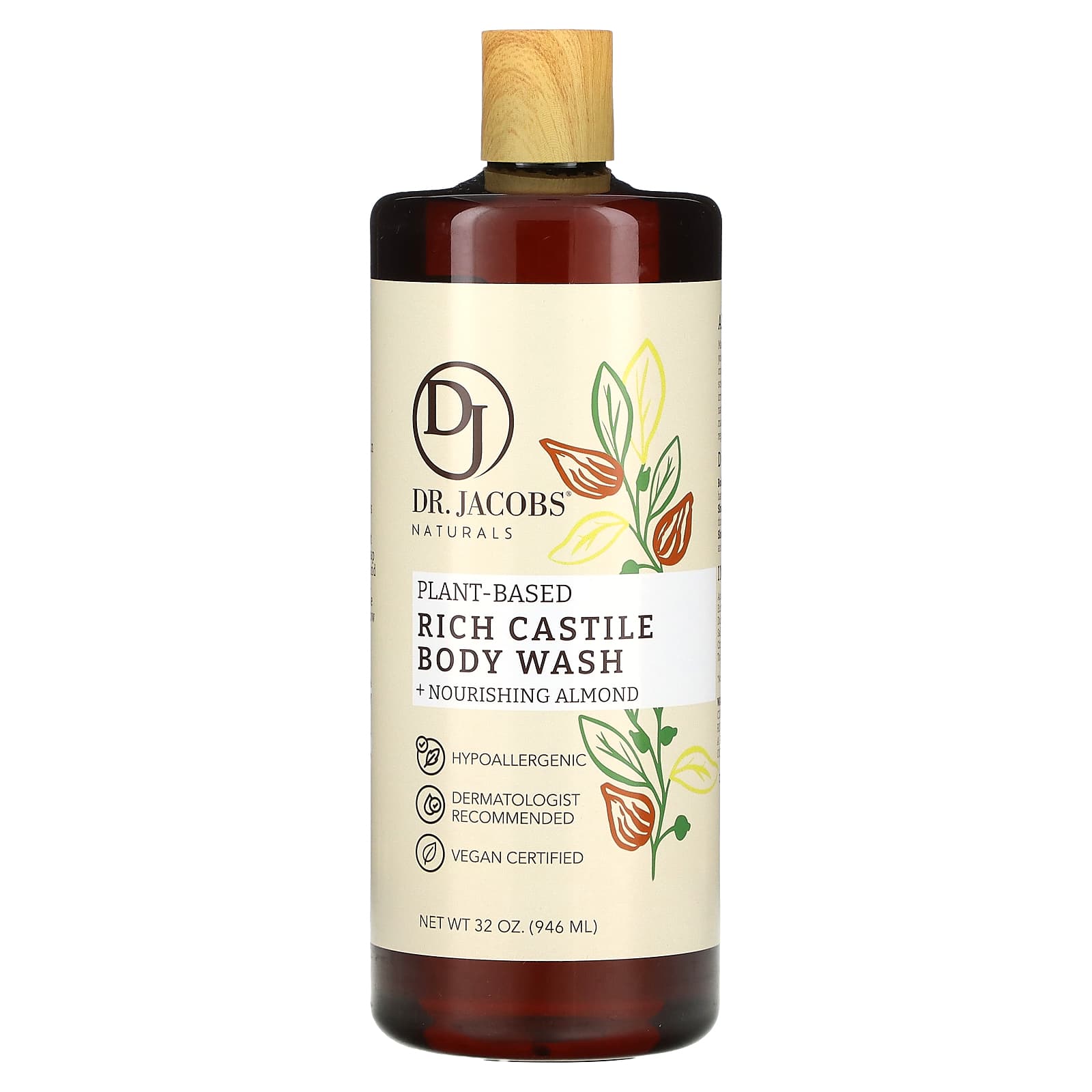 Gentle Plant-Based Castile Body Wash with Almond Oil, 32 oz - Image 1