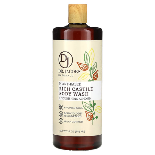 Gentle Plant-Based Castile Body Wash with Almond Oil, 32 oz - Image 1