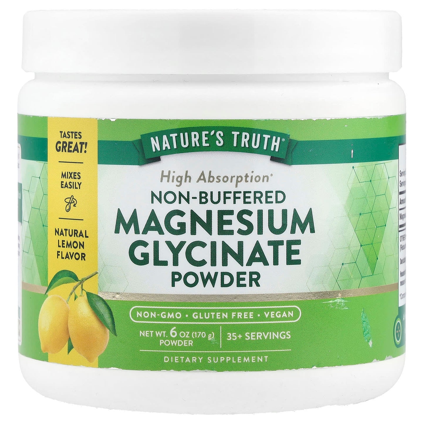 Nature's Truth, Non-Buffered Magnesium Glycinate Powder, Natural Lemon , 6 oz (170 g) - Image 1