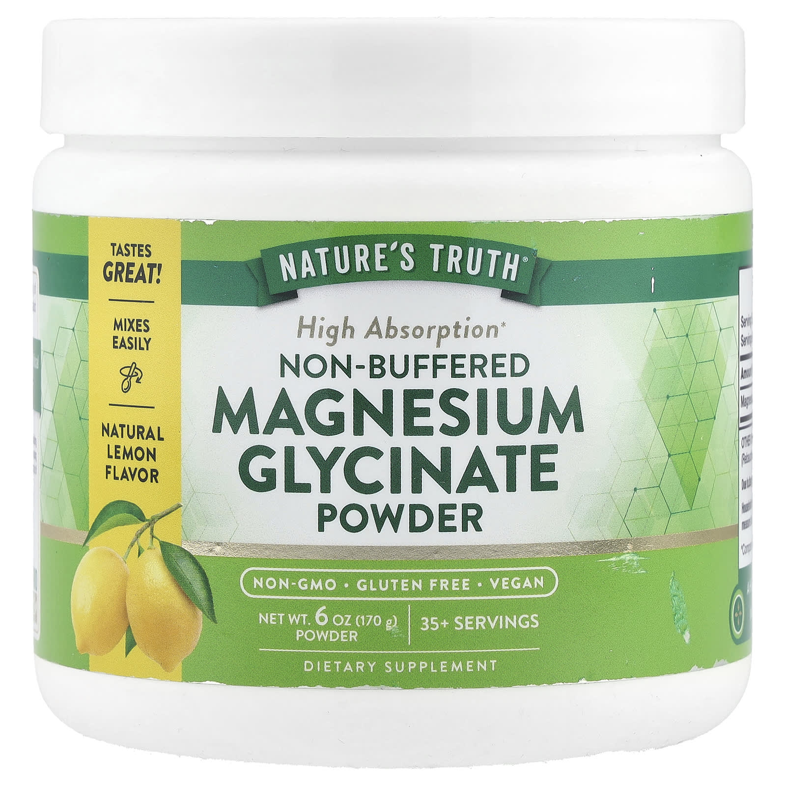 Nature's Truth, Non-Buffered Magnesium Glycinate Powder, Natural Lemon , 6 oz (170 g) - Image 1