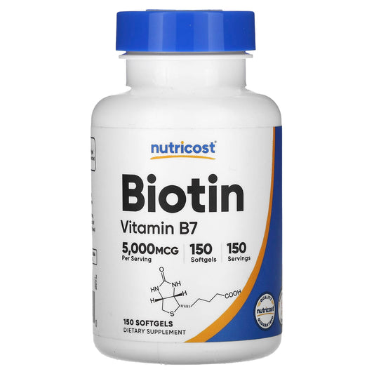Nutricost, Biotin, 5,000 mcg, 150 Softgels - Image 1
