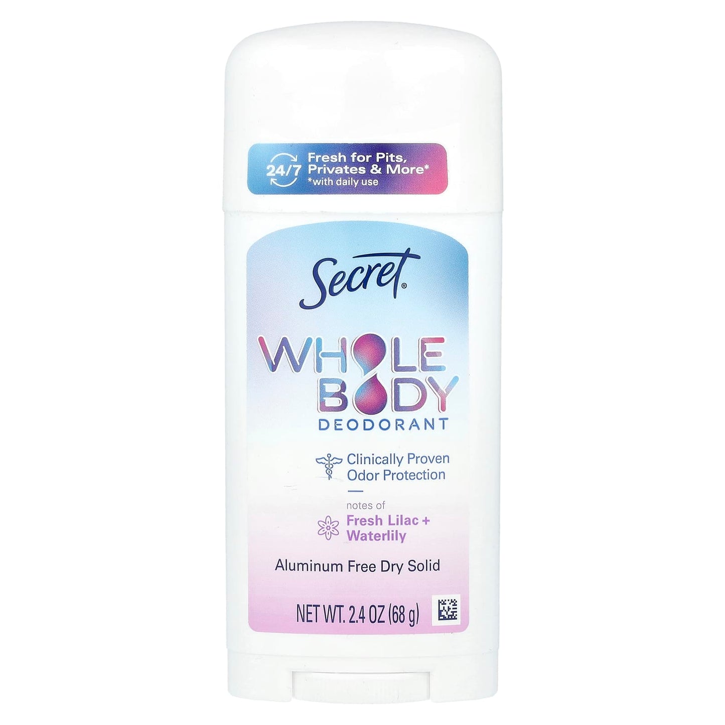 Secret, Whole Body Deodorant, Aluminum Free Dry Solid, Fresh Lilac + Waterlily, 2.4 oz (68 g) - Image 1