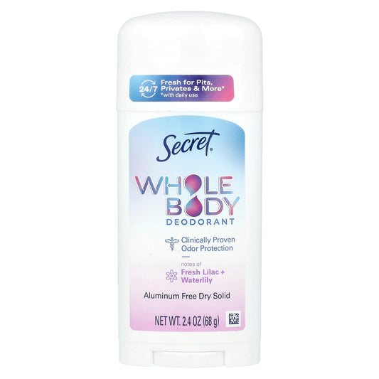 Secret, Whole Body Deodorant, Aluminum Free Dry Solid, Fresh Lilac + Waterlily, 2.4 oz (68 g) - Image 1
