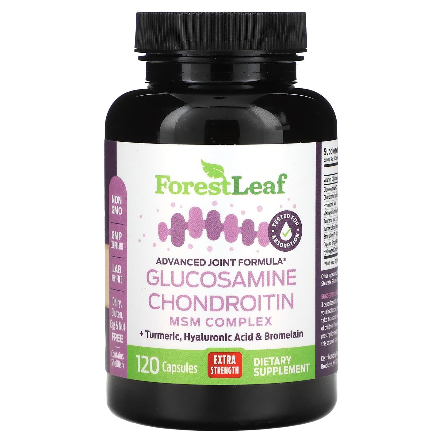 Glucosamine Chondroitin Extra Strength for Joint Health, 120 Capsules - Forest Leaf - Image 1