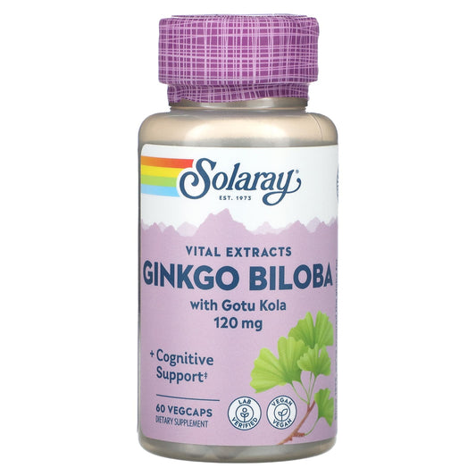 Solaray, Vital Extracts, Ginkgo Biloba With Gotu Kola, 60 VegCaps - Image 1