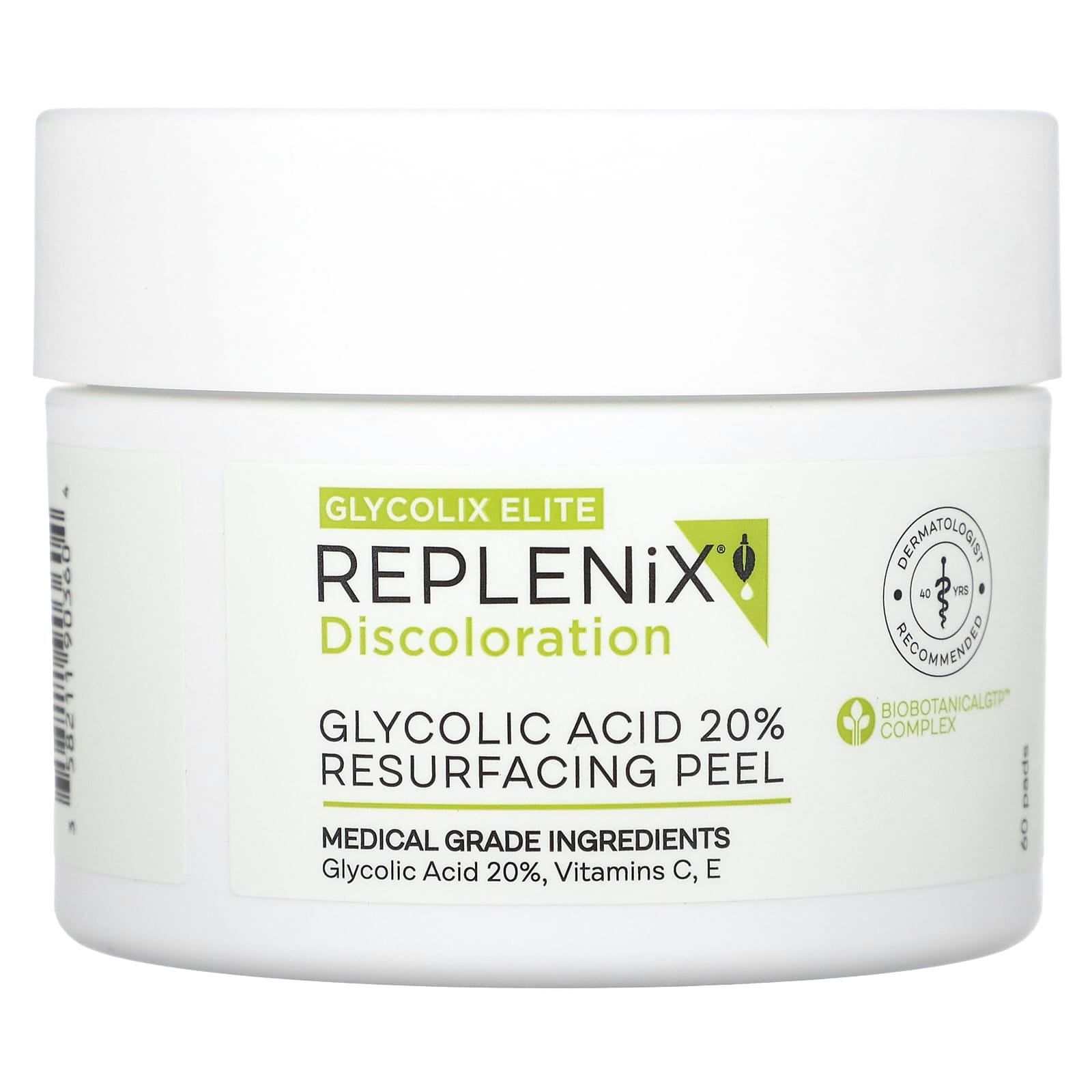 Replenix, Discoloration, Glycolix Elite, Glycolic Acid 20% Resurfacing Peel, 60 Pads - Image 1