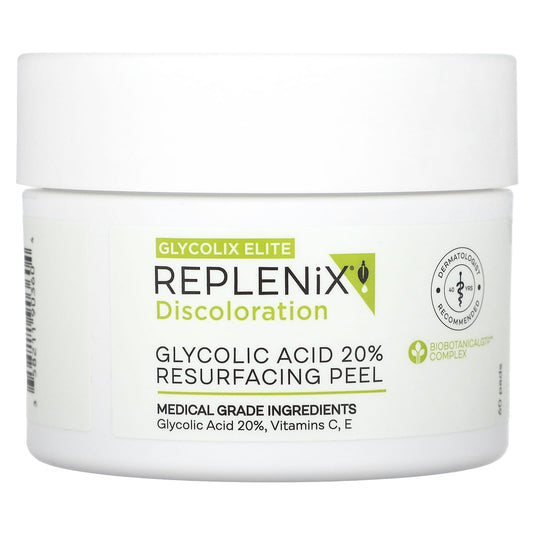 Replenix, Discoloration, Glycolix Elite, Glycolic Acid 20% Resurfacing Peel, 60 Pads - Image 1