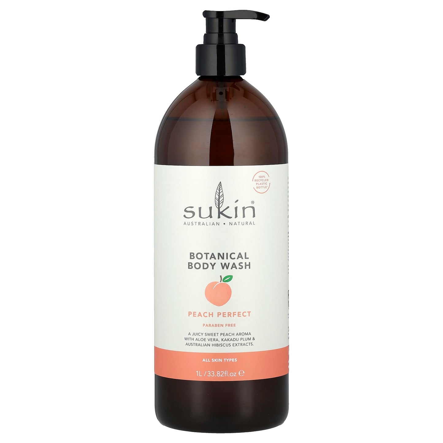 Sukin, Botanical Body Wash, All Skin Types, Peach Perfect, 33.82 fl oz (1 l) - Image 1
