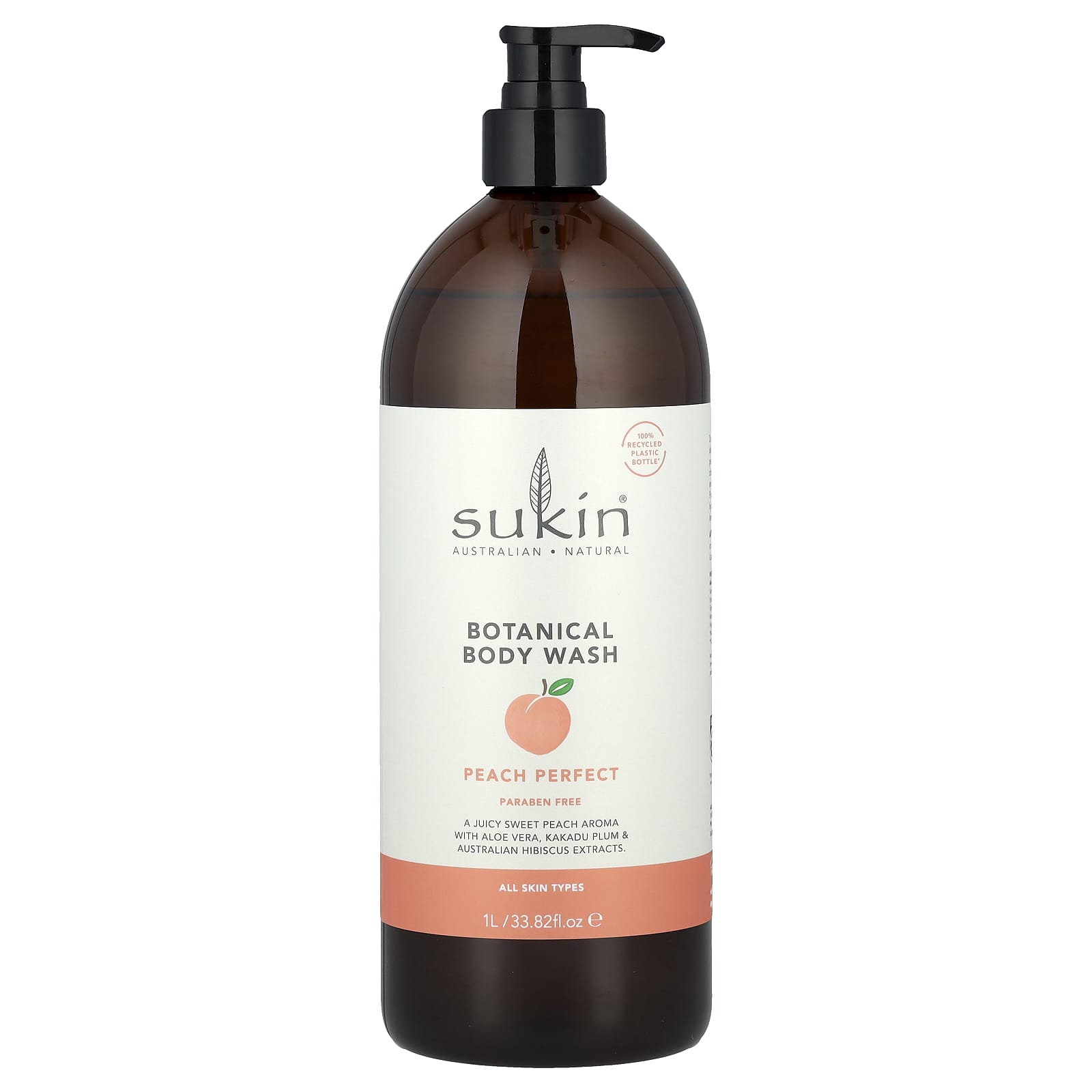 Sukin, Botanical Body Wash, All Skin Types, Peach Perfect, 33.82 fl oz (1 l) - Image 1
