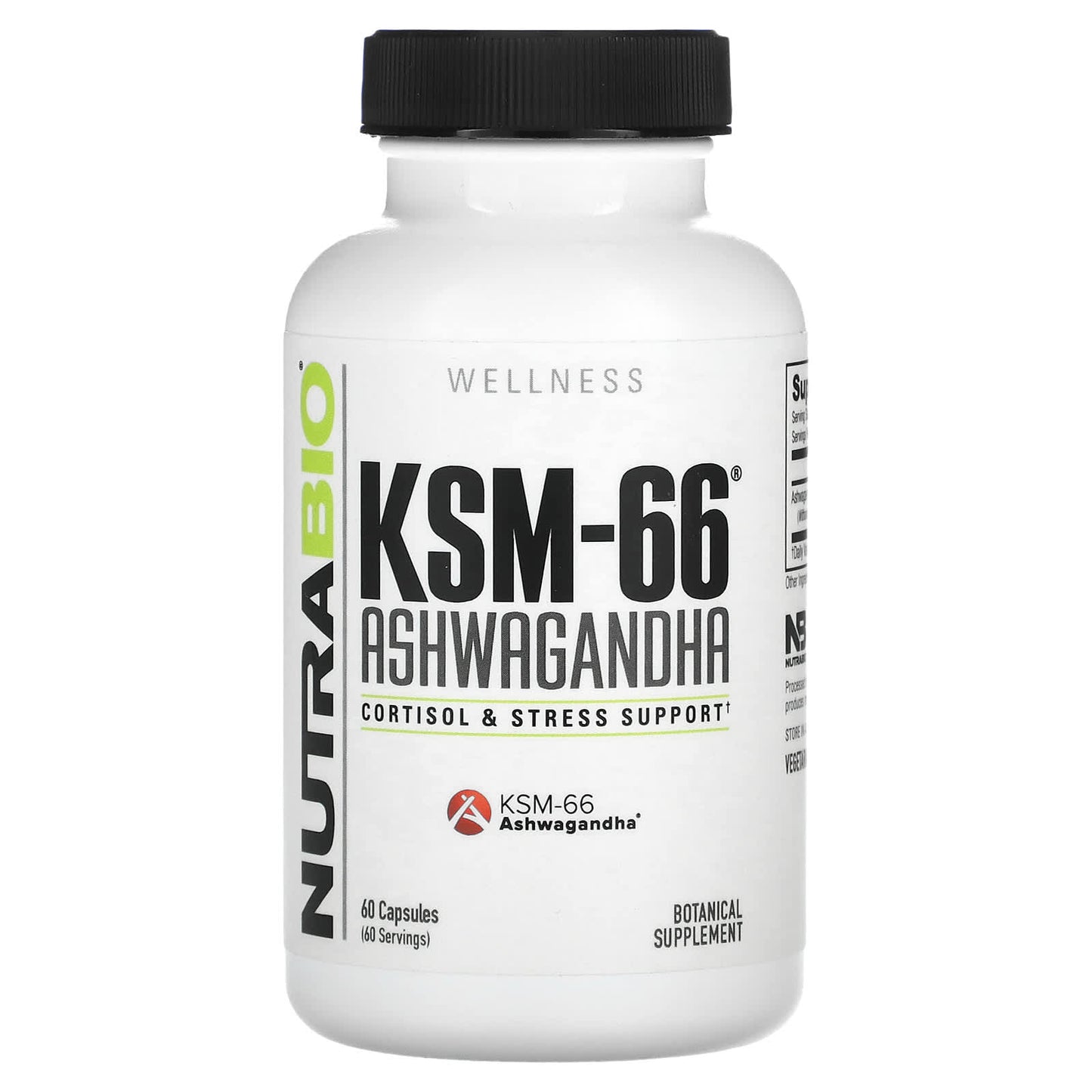 NutraBio, KSM-66®, Ashwagandha, 60 Capsules (600 mg per Capsule) - Image 1