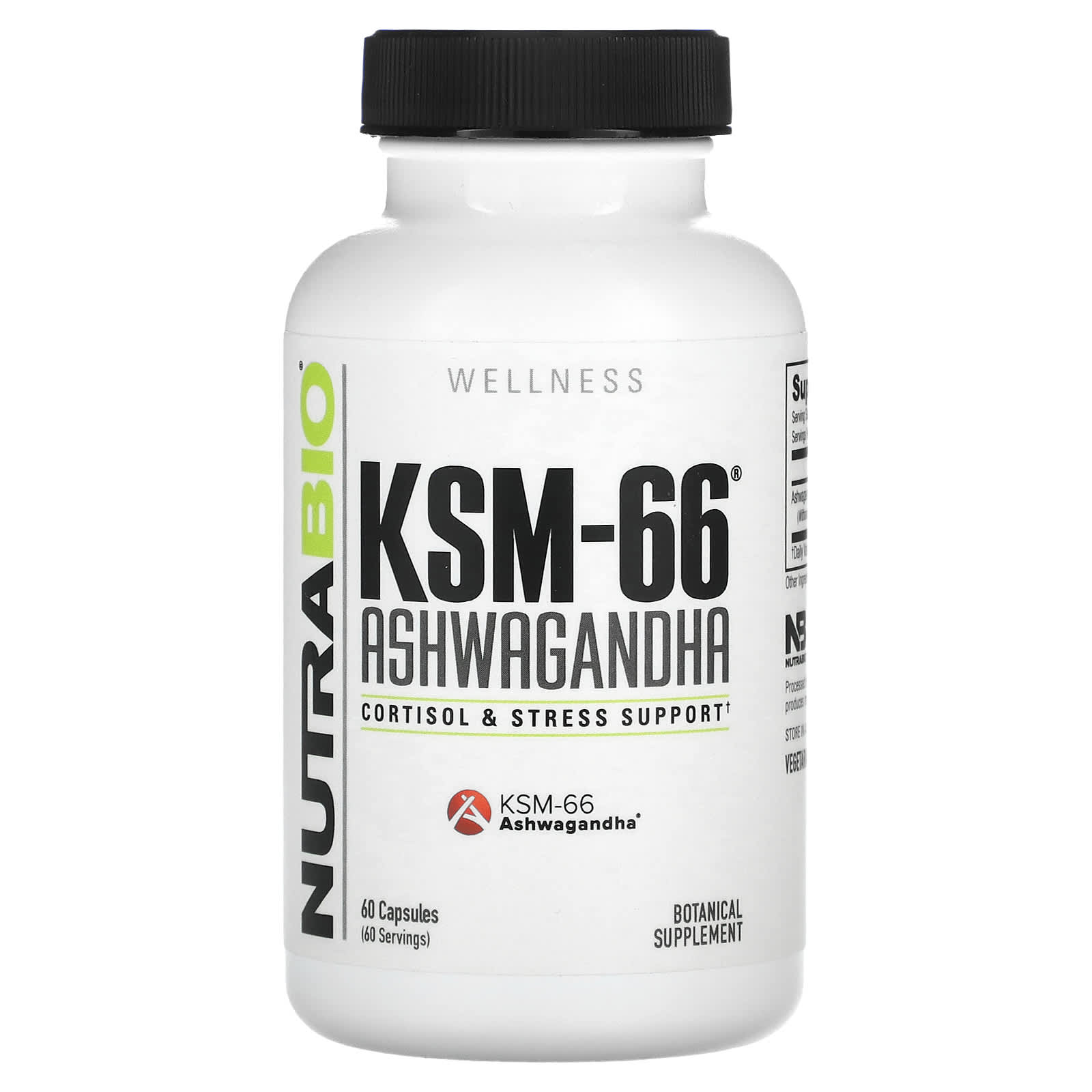 NutraBio, KSM-66®, Ashwagandha, 60 Capsules (600 mg per Capsule) - Image 1