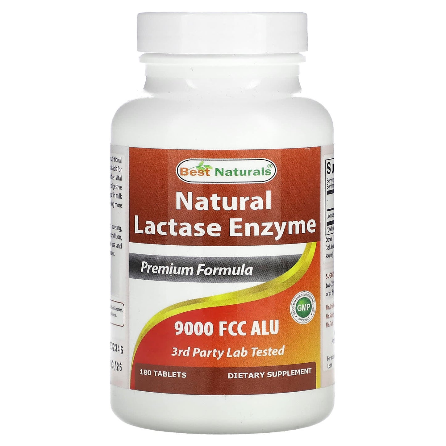 Natural Lactase Enzyme Supplement for Digestive Health - 9,000 FCC ALU per 180 Tablets - Image 1