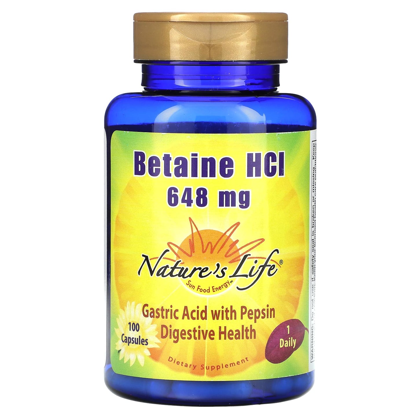 Nature's Life, Betaine Hcl, 648 mg, 100 Capsules - Image 1