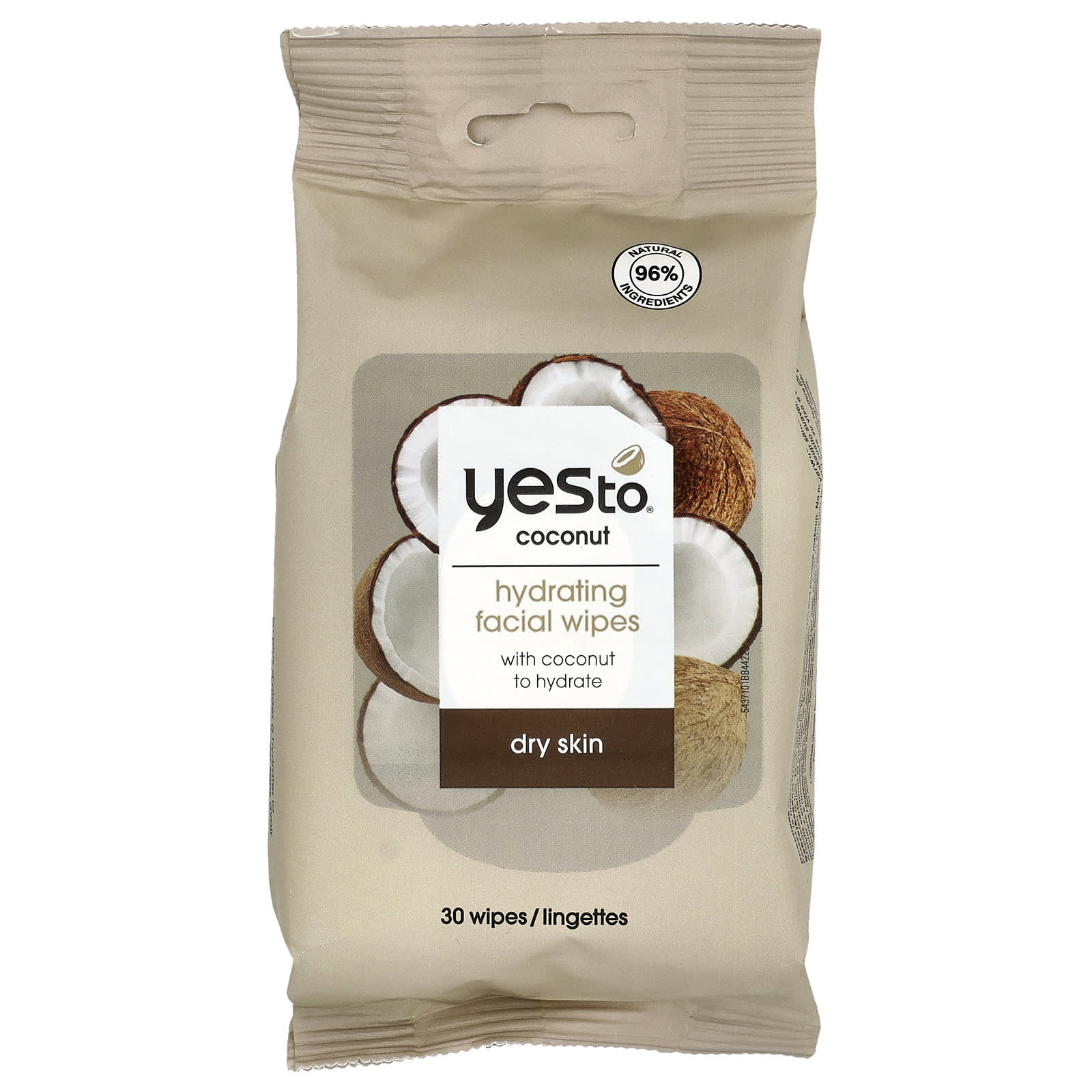 Yes To, Hydrating Facial Wipes, Dry Skin, Coconut , 30 Wipes - Image 1