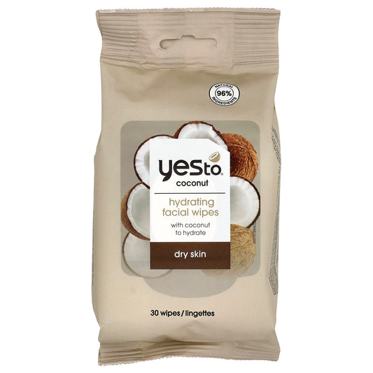 Yes To, Hydrating Facial Wipes, Dry Skin, Coconut , 30 Wipes - Image 1