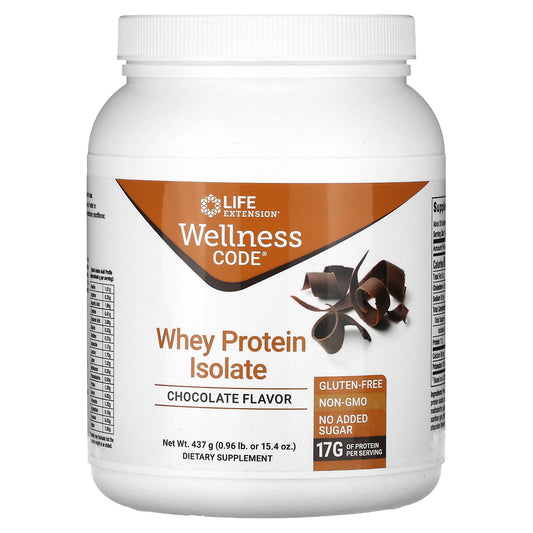 Life Extension, Wellness Code, Whey Protein Isolate, Chocolate, 0.96 lb (437 g) - Image 1