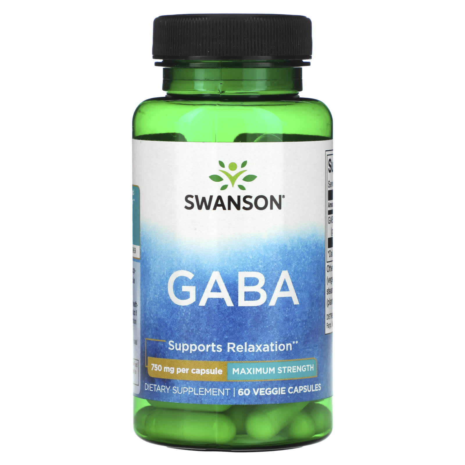 Swanson, GABA, Maximum Strength, 750 mg, 60 Veggie Capsules - Image 1