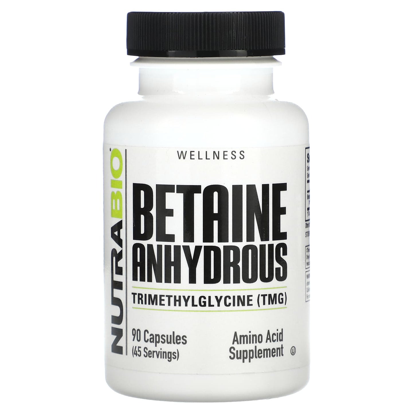 NutraBio, Betaine Anhydrous, 90 Capsules (500 mg per Capsule) - Image 1