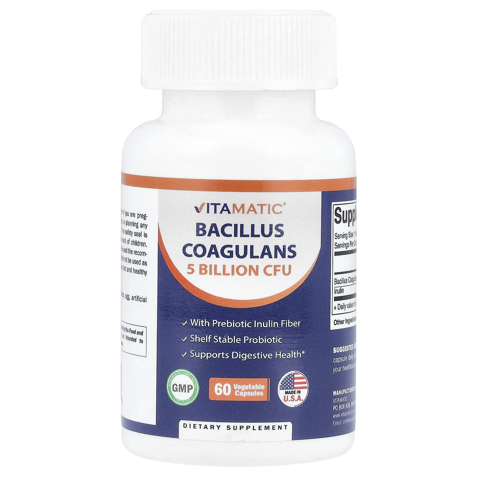 Vitamatic, Bacillus Coagulans, 5 Billion CFU, 60 Vegetable Capsules - Image 1