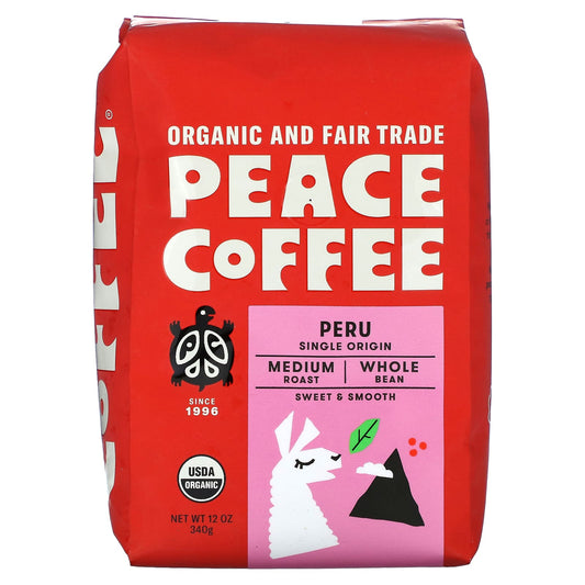 Peace Coffee, Organic Peru, Whole Bean, Medium Roast, 12 oz (340 g) - Image 1