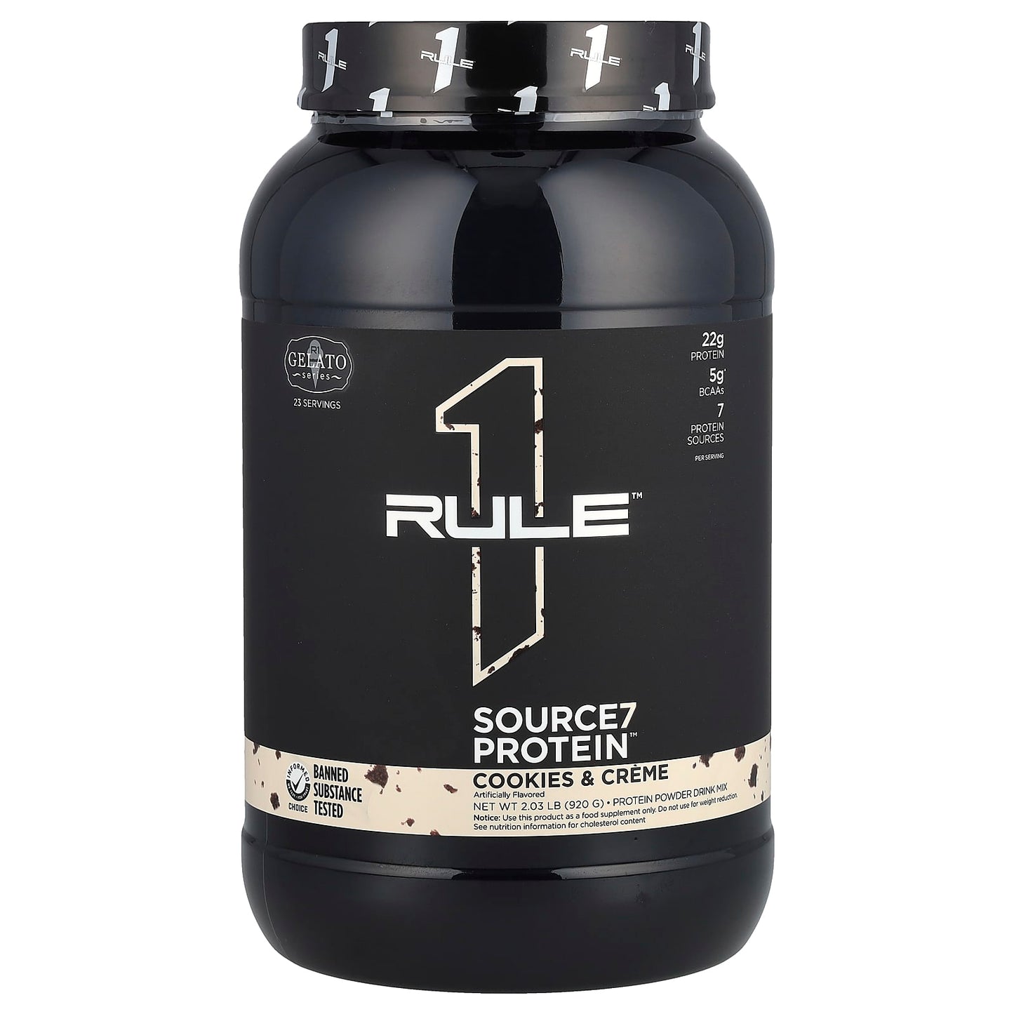 Rule One Proteins, Source7 Protein Powder Drink Mix, Cookies & Creme, 2.03 lb (920 g) - Image 1