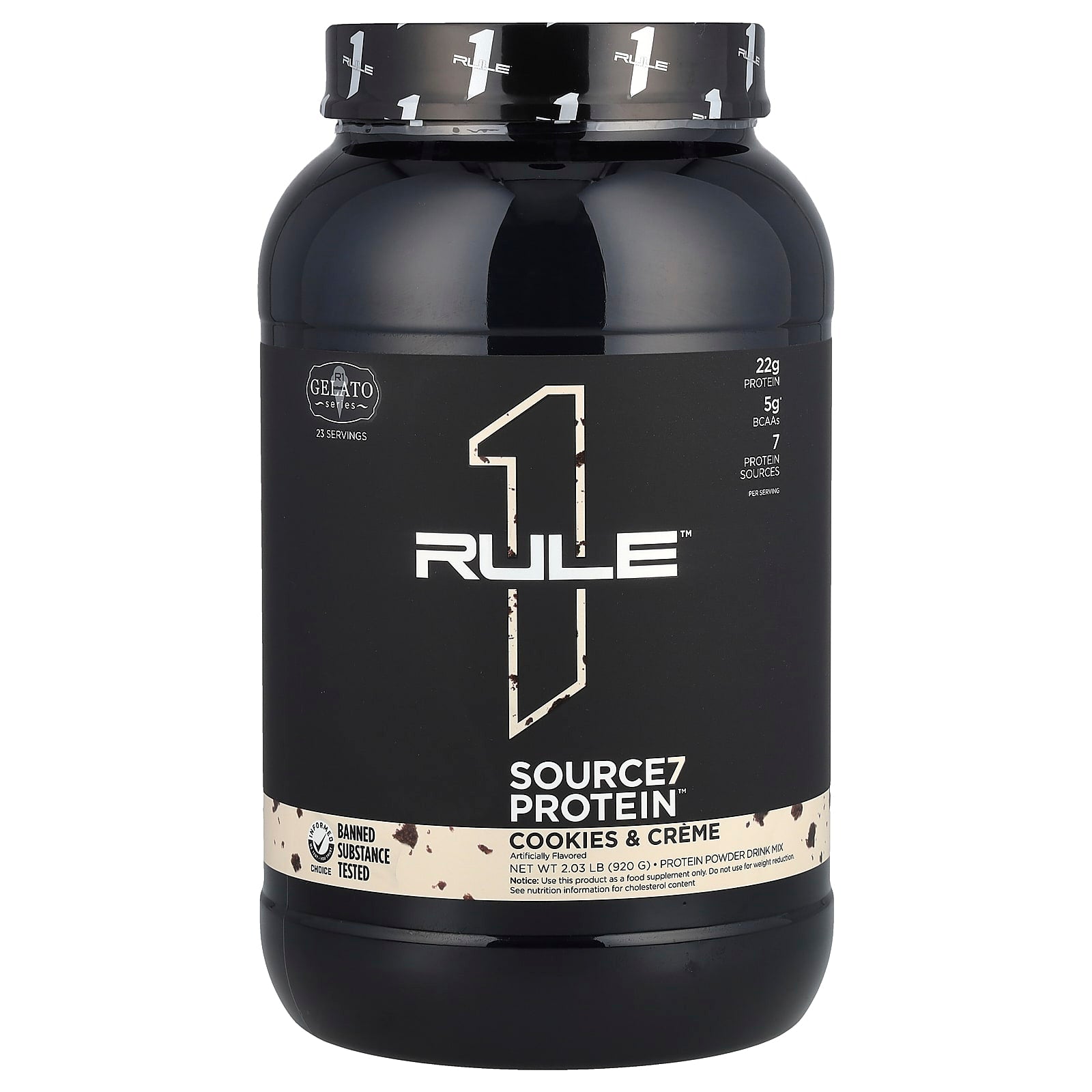 Rule One Proteins, Source7 Protein Powder Drink Mix, Cookies & Creme, 2.03 lb (920 g) - Image 1