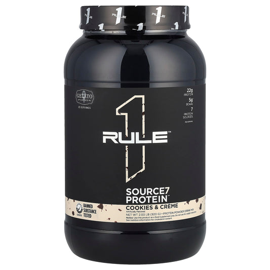 Rule One Proteins, Source7 Protein Powder Drink Mix, Cookies & Creme, 2.03 lb (920 g) - Image 1