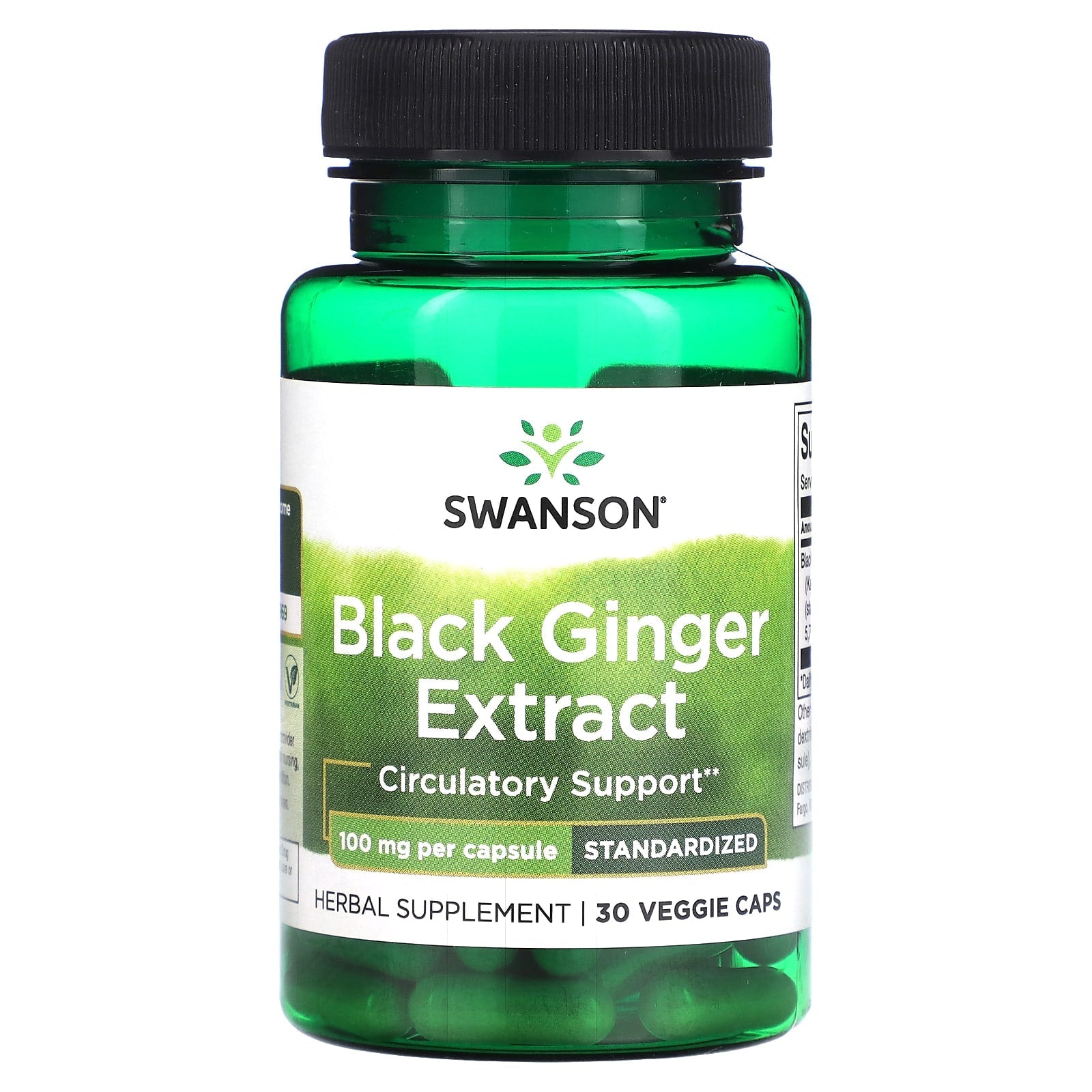 Swanson, Black Ginger Extract, 100 mg, 30 Veggie Caps - Image 1