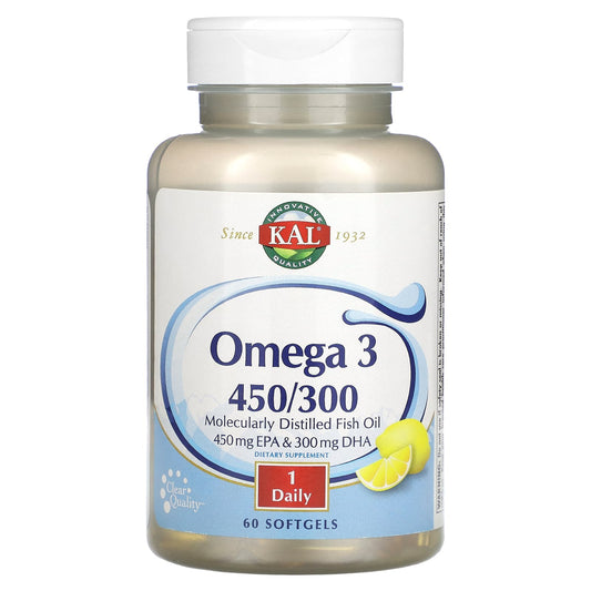 KAL, Omega 3 450/300, 60 Softgels (1,280 mg Per Softgel)