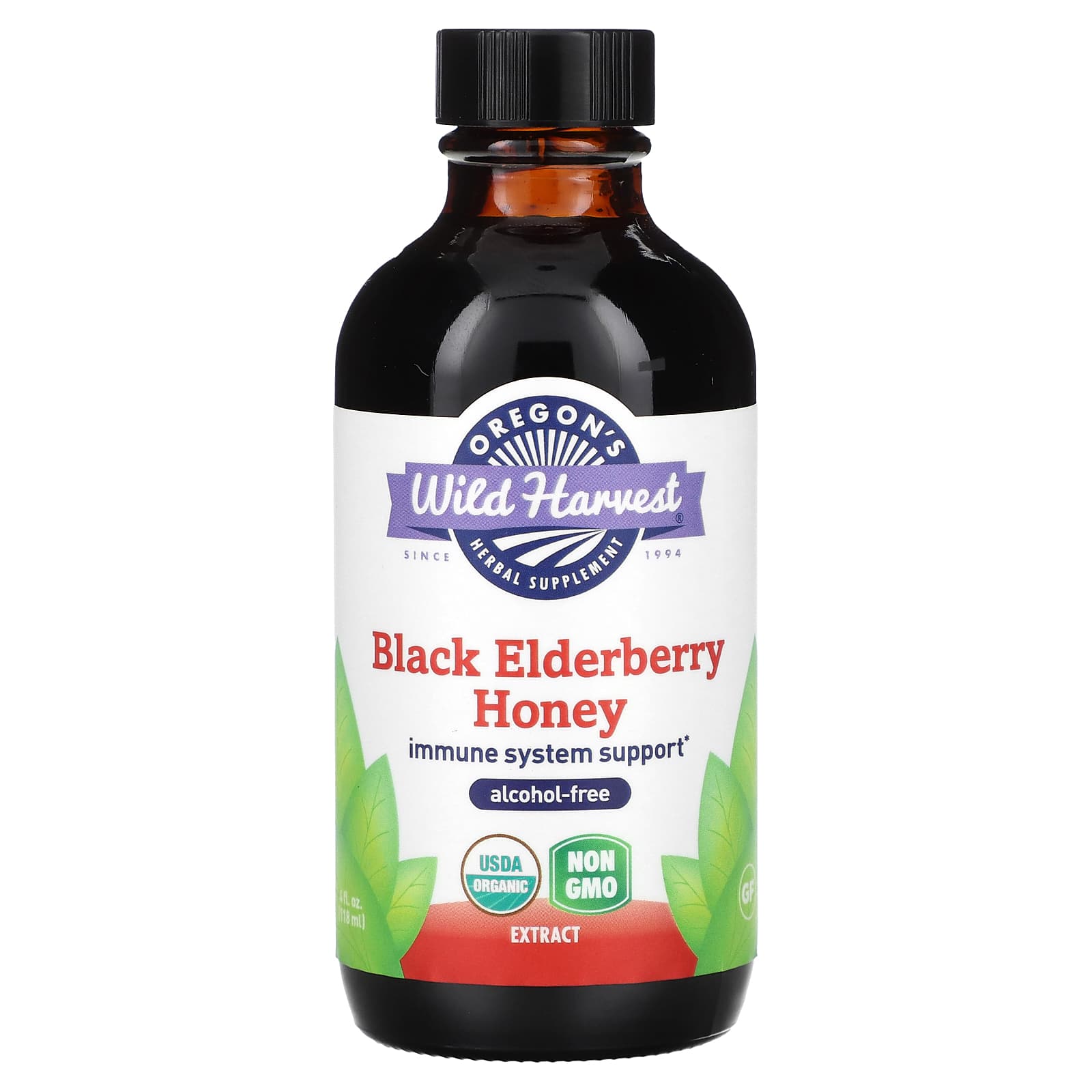 Oregon's Wild Harvest, Black Elderberry Honey Extract, Alcohol Free, 4 fl oz (118 ml) (1,400 mg per Serving) - Image 1