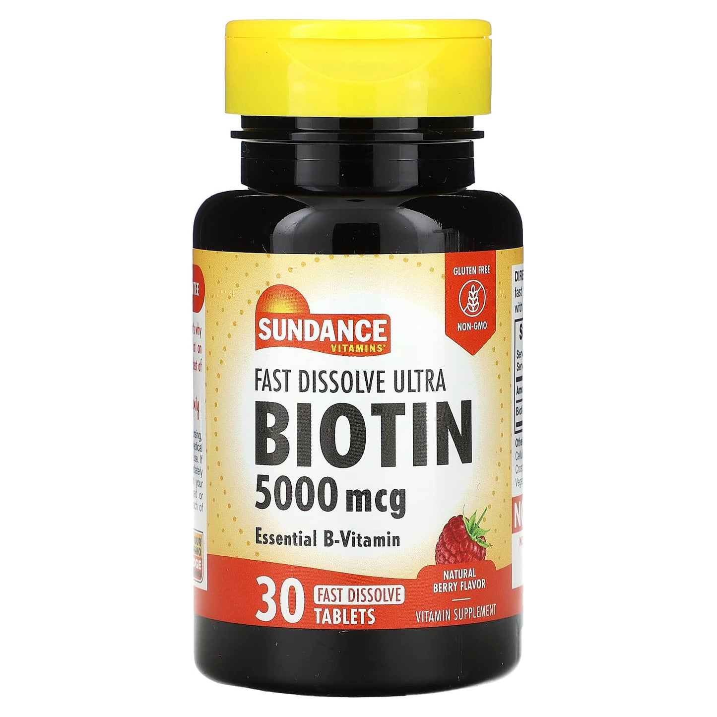 Sundance Vitamins, Fast Dissolve Ultra Biotin, Natural Berry, 5,000 mcg, 30 Fast Dissolve Tablets - Image 1