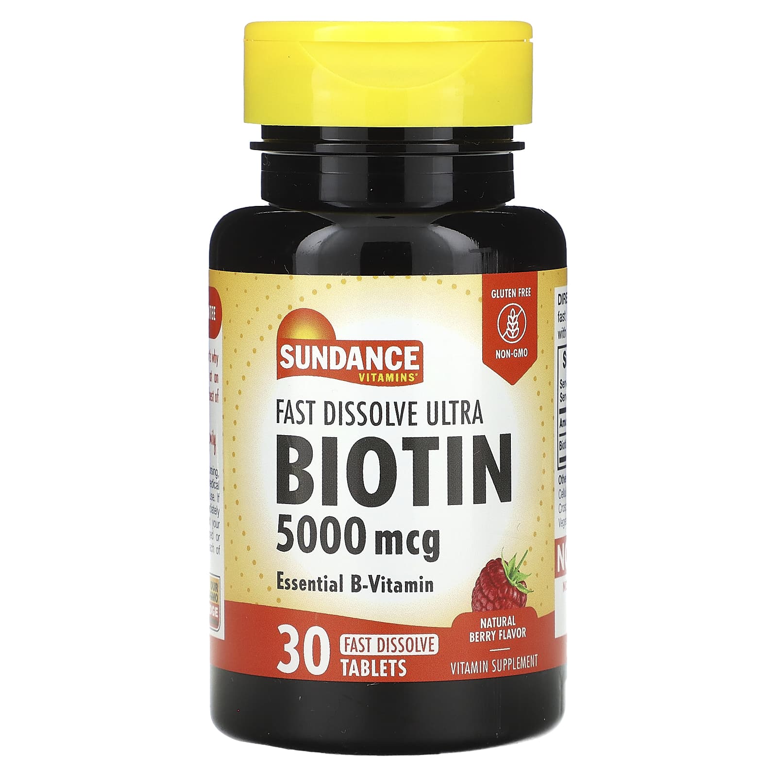 Sundance Vitamins, Fast Dissolve Ultra Biotin, Natural Berry, 5,000 mcg, 30 Fast Dissolve Tablets - Image 1