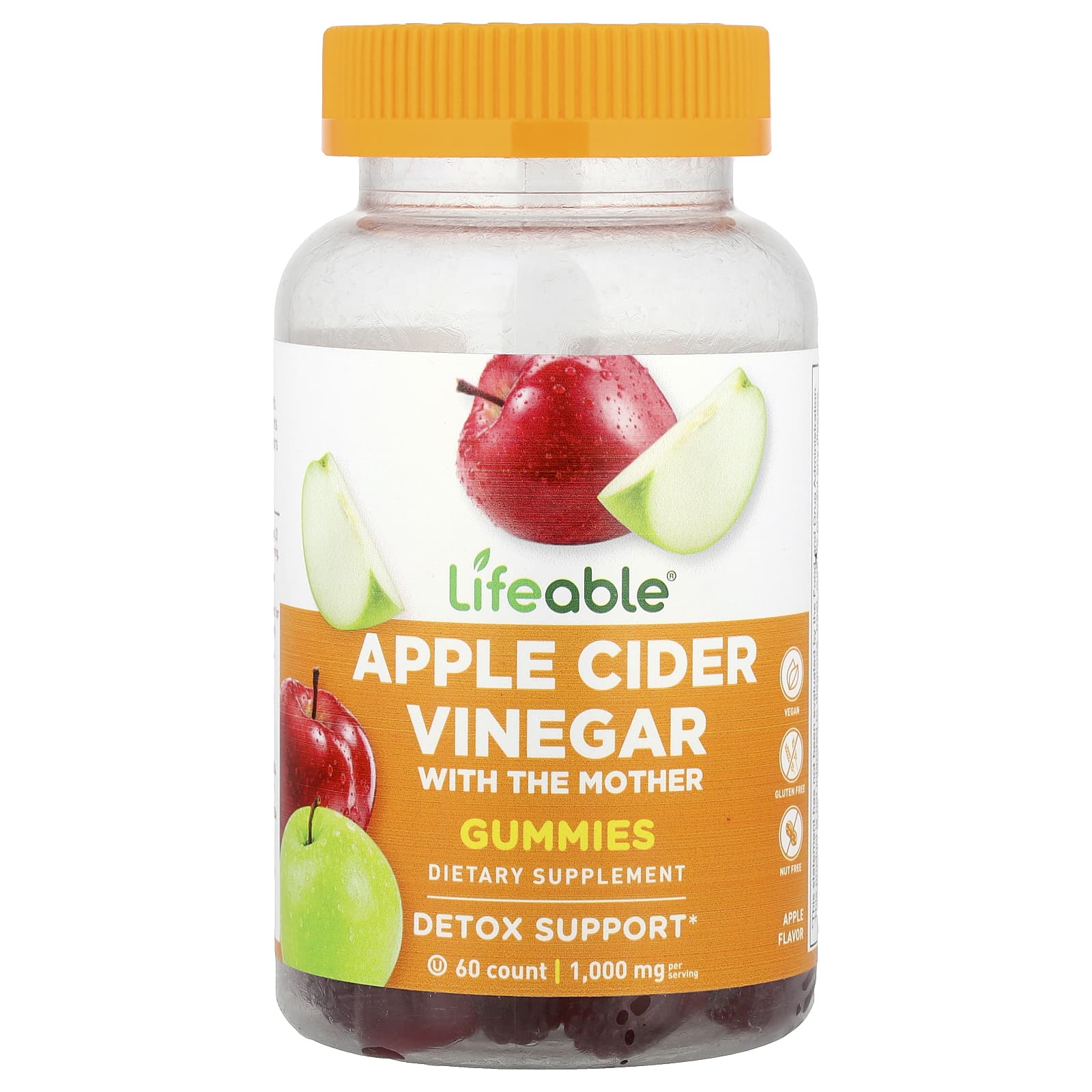 Lifeable, Apple Cider Vinegar Gummies, Apple , 60 Gummies - Image 1