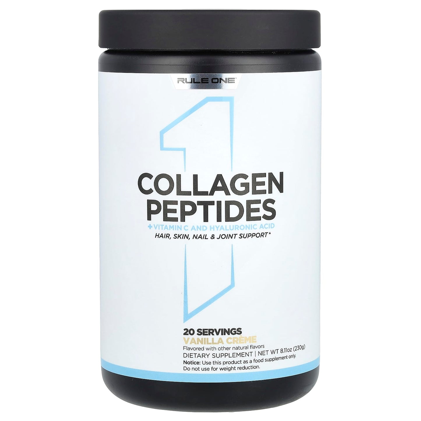 Rule One Proteins, Collagen Peptides + Vitamin C and Hyaluronic Acid, Vanilla Creme, 8.11 oz (230 g) - Image 1