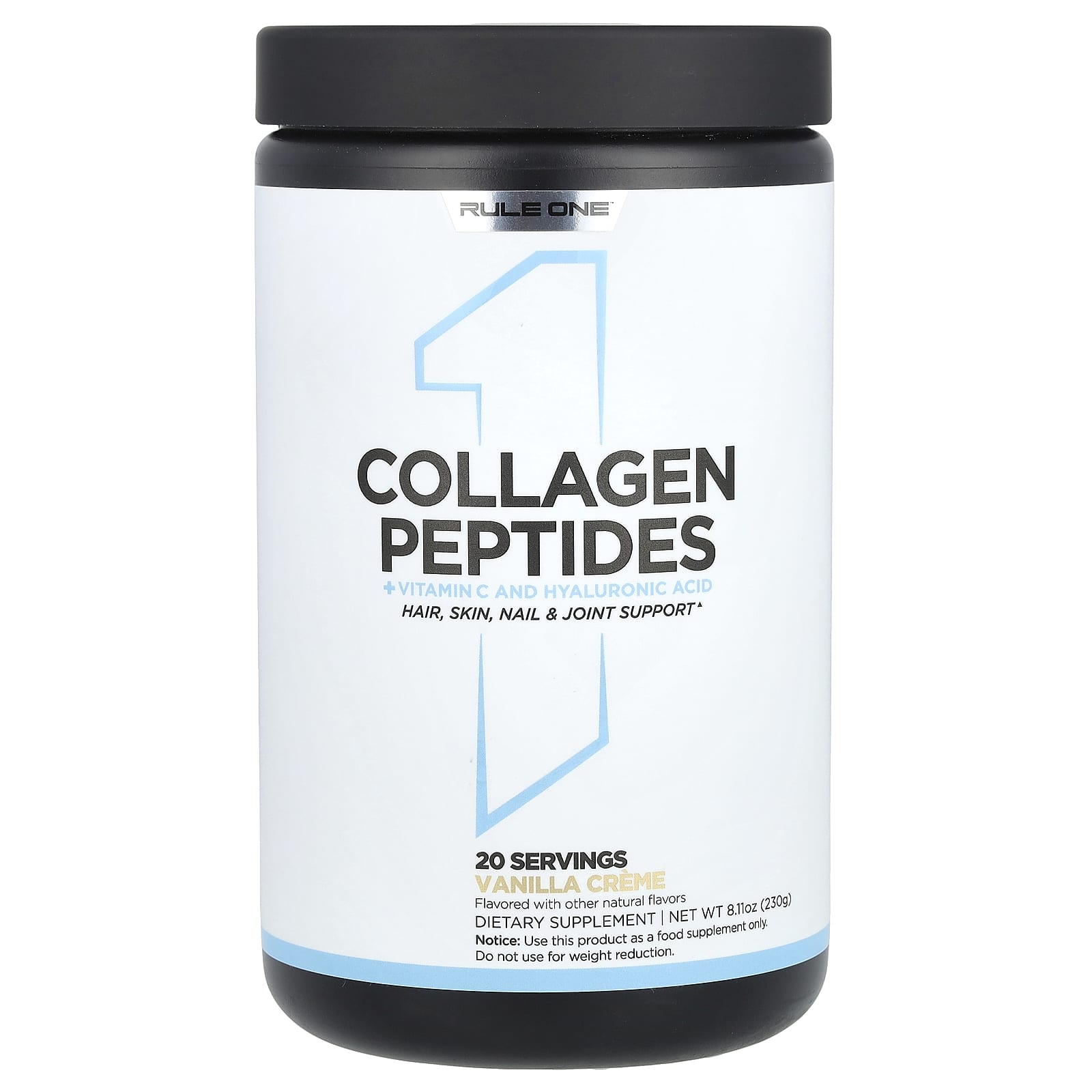 Rule One Proteins, Collagen Peptides + Vitamin C and Hyaluronic Acid, Vanilla Creme, 8.11 oz (230 g) - Image 1