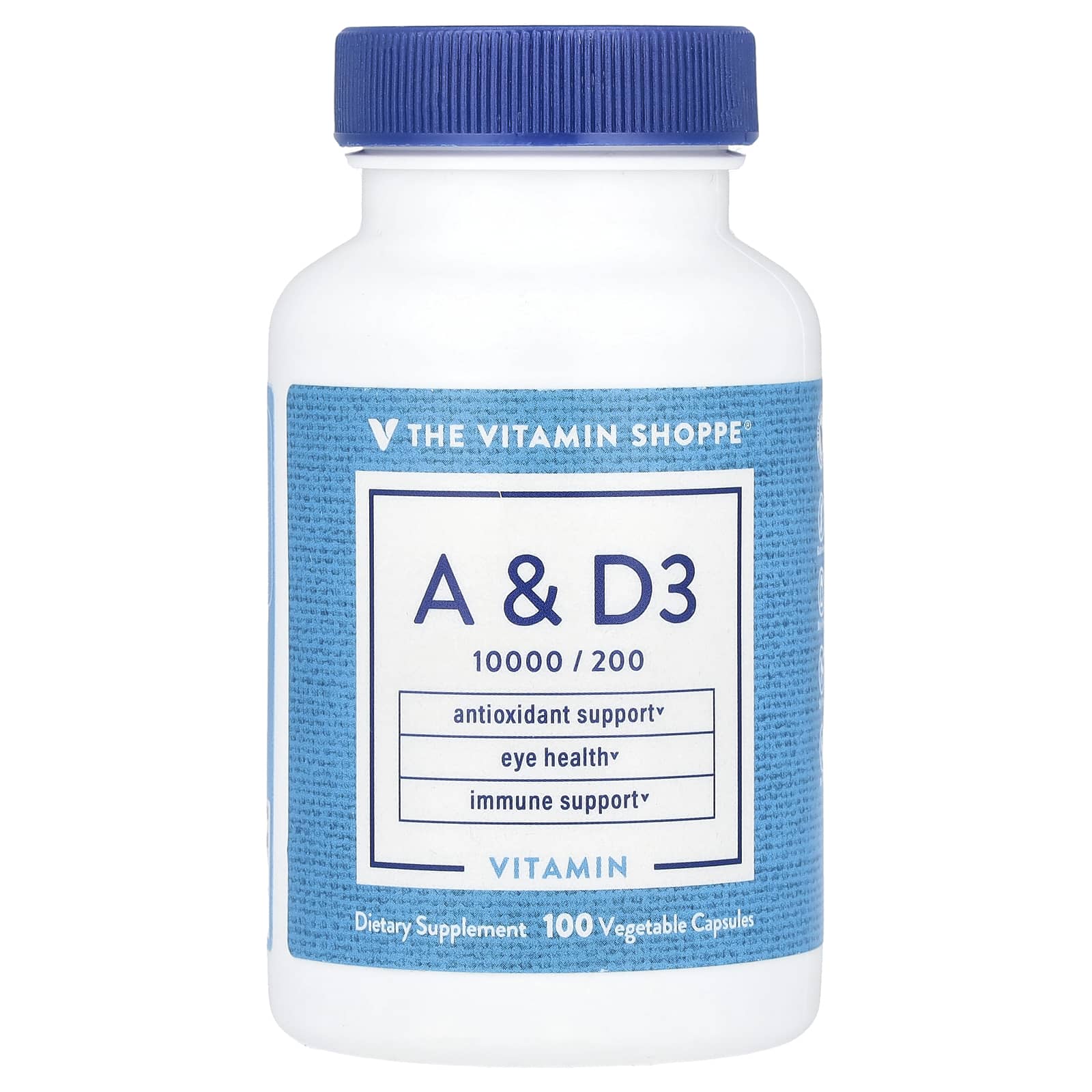 The Vitamin Shoppe, Vitamin A & D3, 100 Vegetable Capsules - Image 1